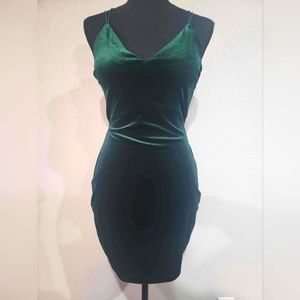 Green velvet mini dress